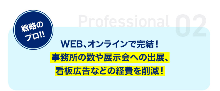 WEB、オンラインで完結し、看板広告などの経費を削減