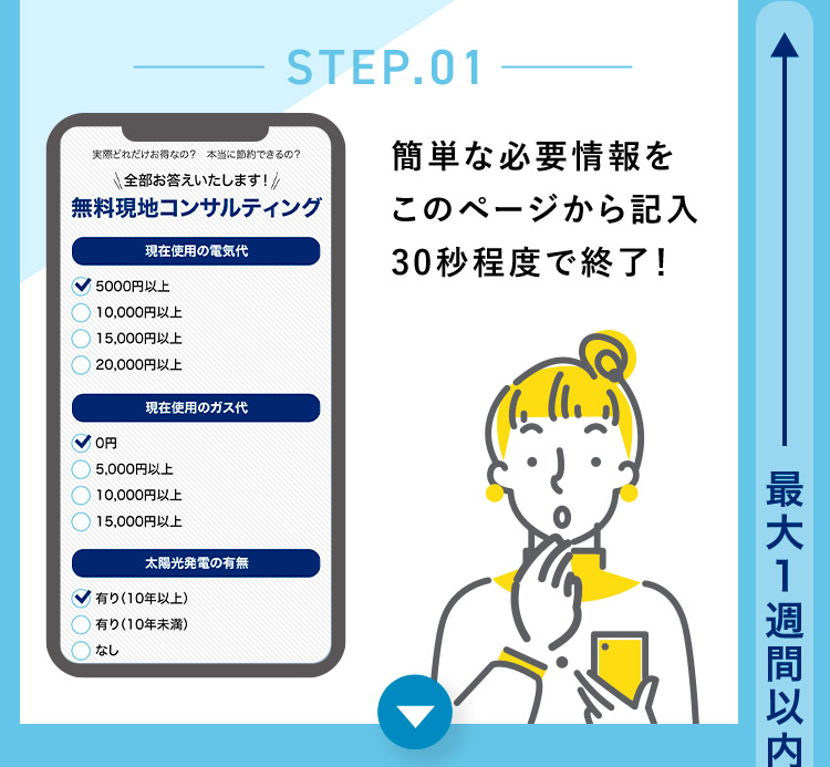 STEP.01 簡単な必要情報をこのページから記入30秒程度で終了!